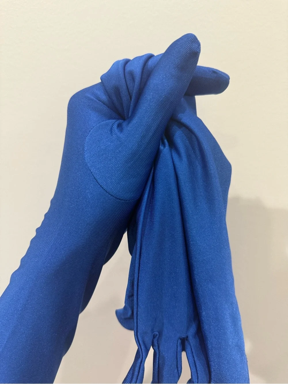 Women's Long Royal Blue Satin Look Gloves